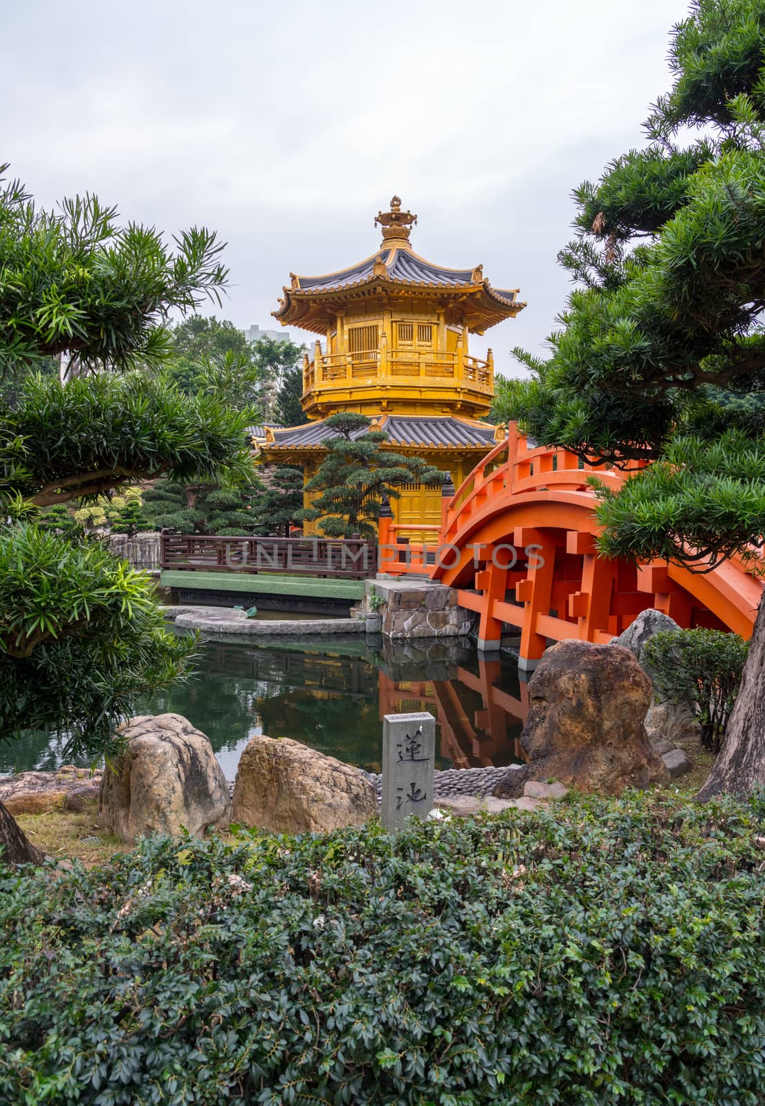 Temple in the Nan Lian Garden by Chi Lin Nunnery in Hong Kong