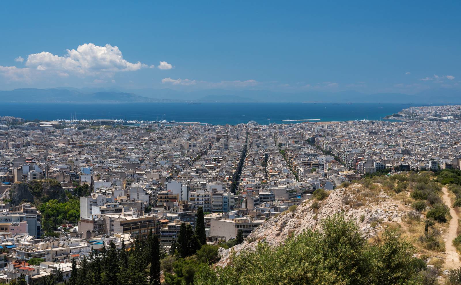 City of Athens to Piraeus port taken from the summit of Filopappou Hill