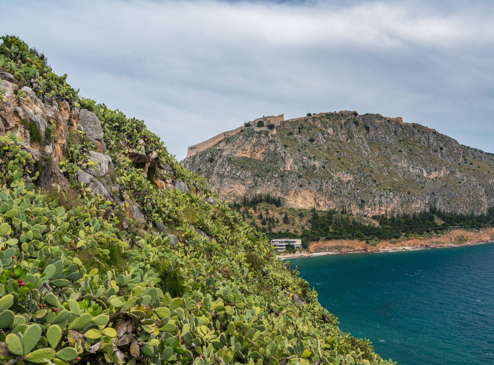 Hilltop fortress of Palamidi above the city of Nafplio in Greece