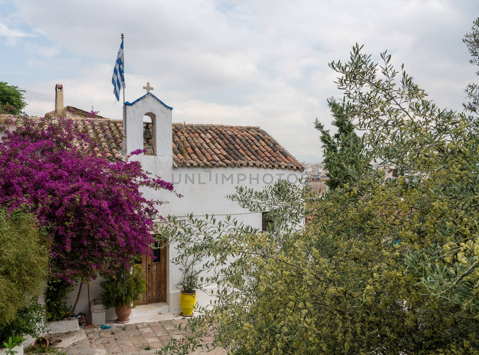 St George on the Cliff church in ancient district of Anafiotika in Athens just below the Acropolis