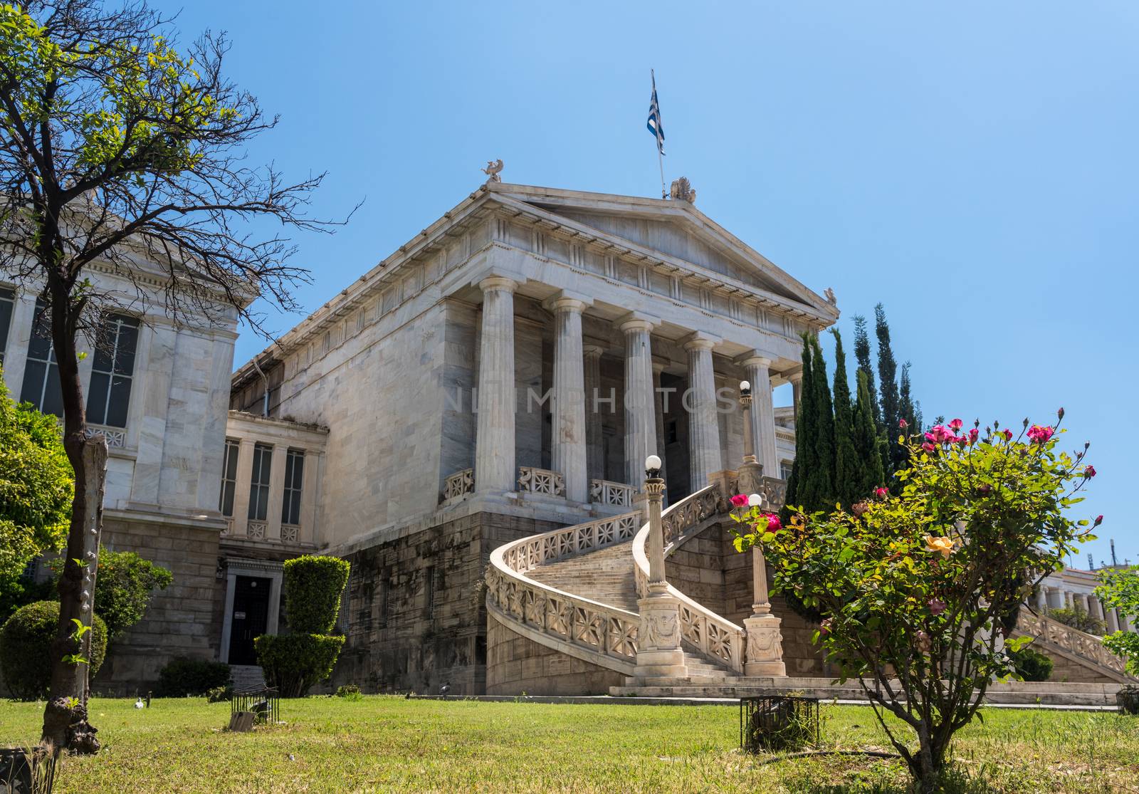 Neoclassical building housing the National Library of Greece in Athens city center