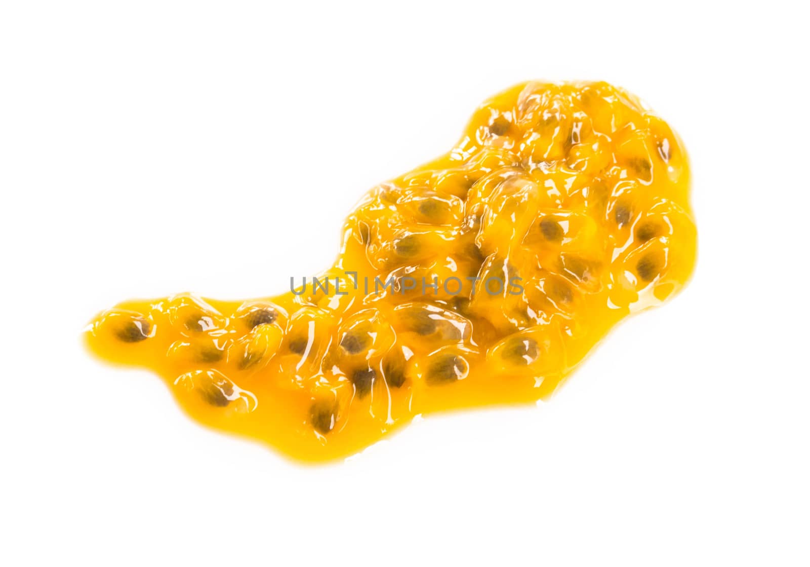 Closeup top view passion fruit seed on white background, fruit for healthy concept