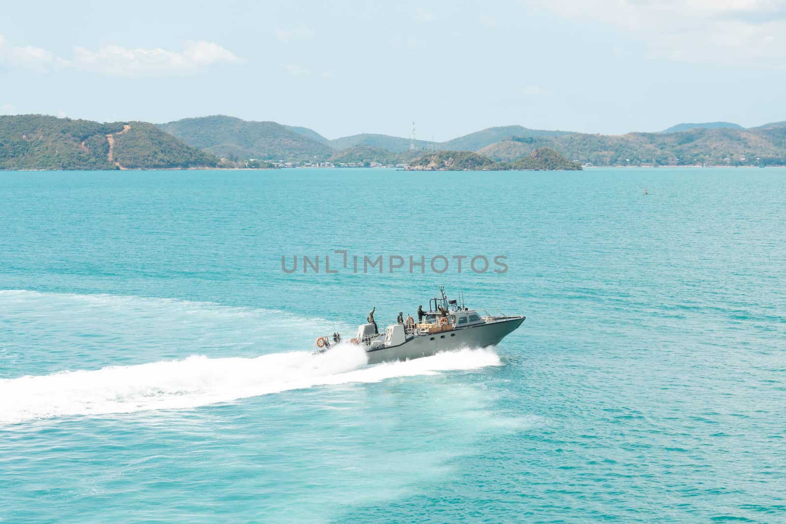 Beautiful sea with boat and blue sky, Summer and relax time concept