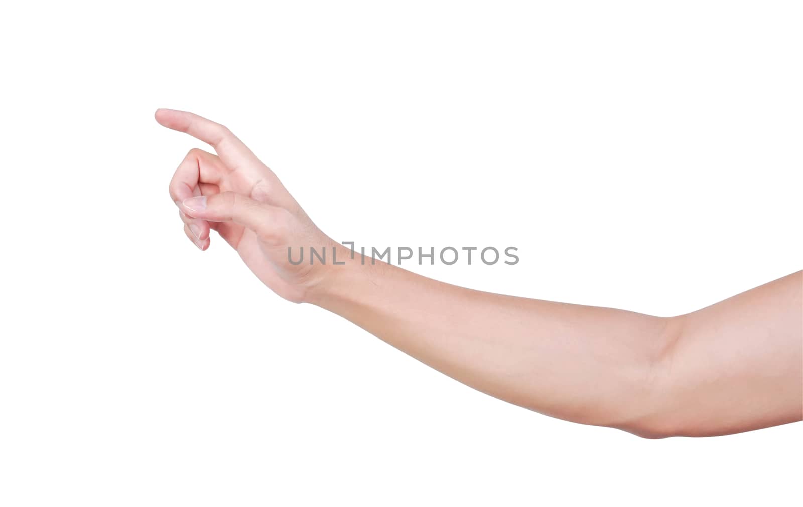 Man hand pointing and touch something isolated on white backgrou by pt.pongsak@gmail.com