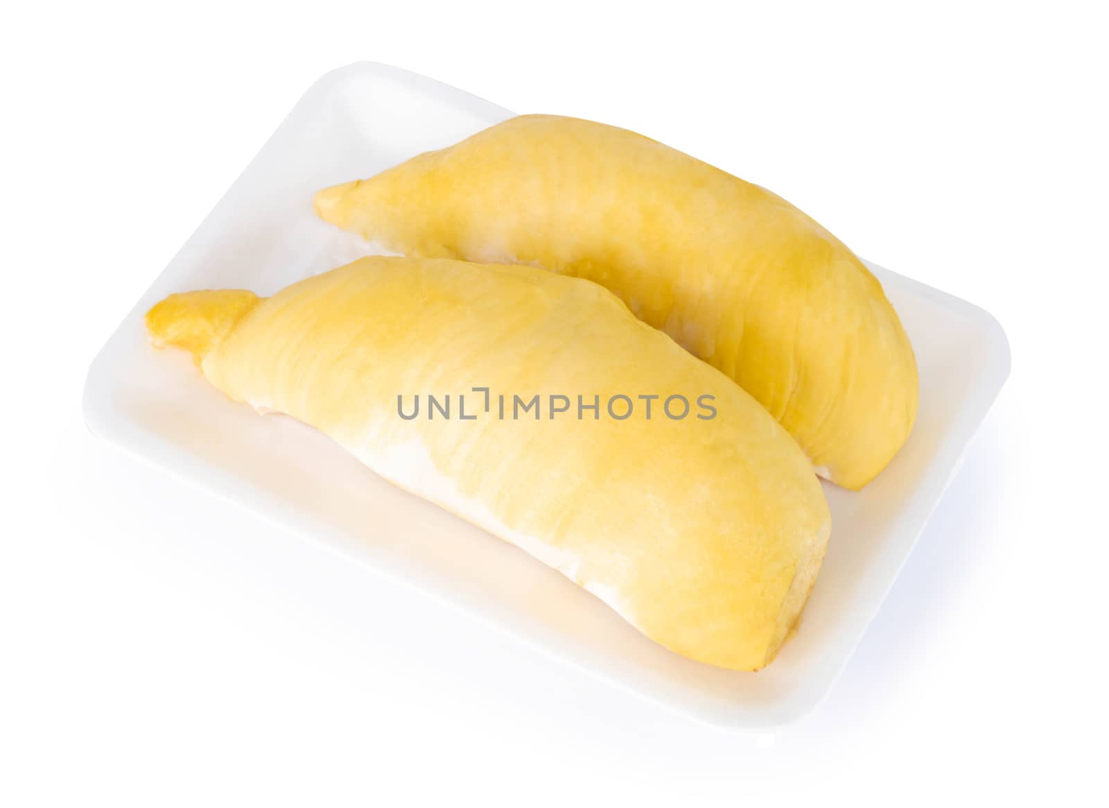 Ripe durian fruit isolated on white background