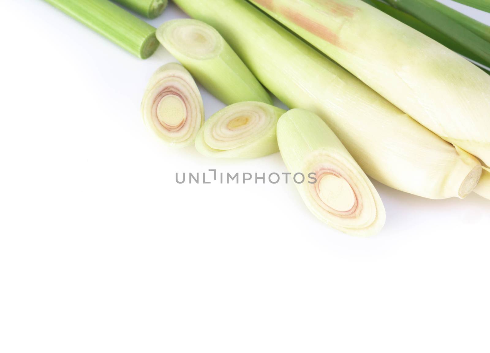 Lemon grass with slice isolated on white background, herb and me by pt.pongsak@gmail.com