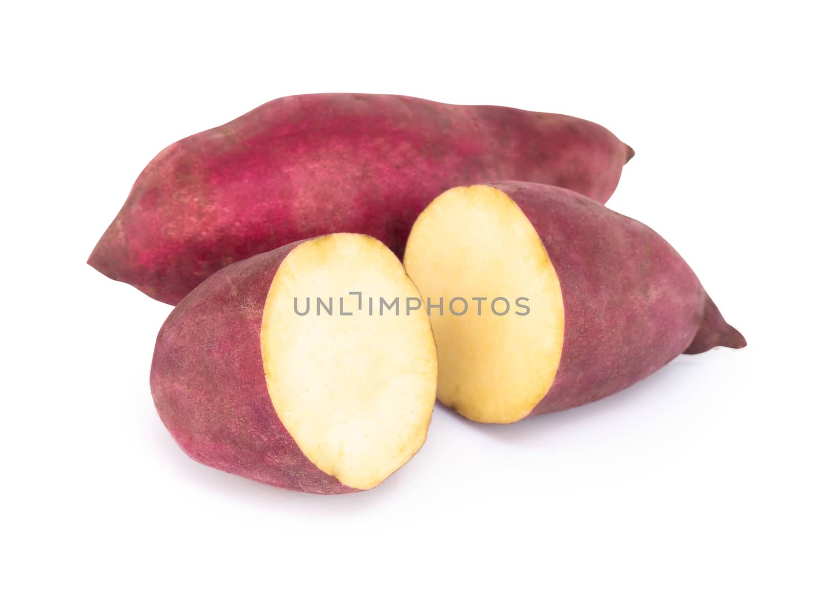 Raw sweet potato isolated on white background, healthy food concept