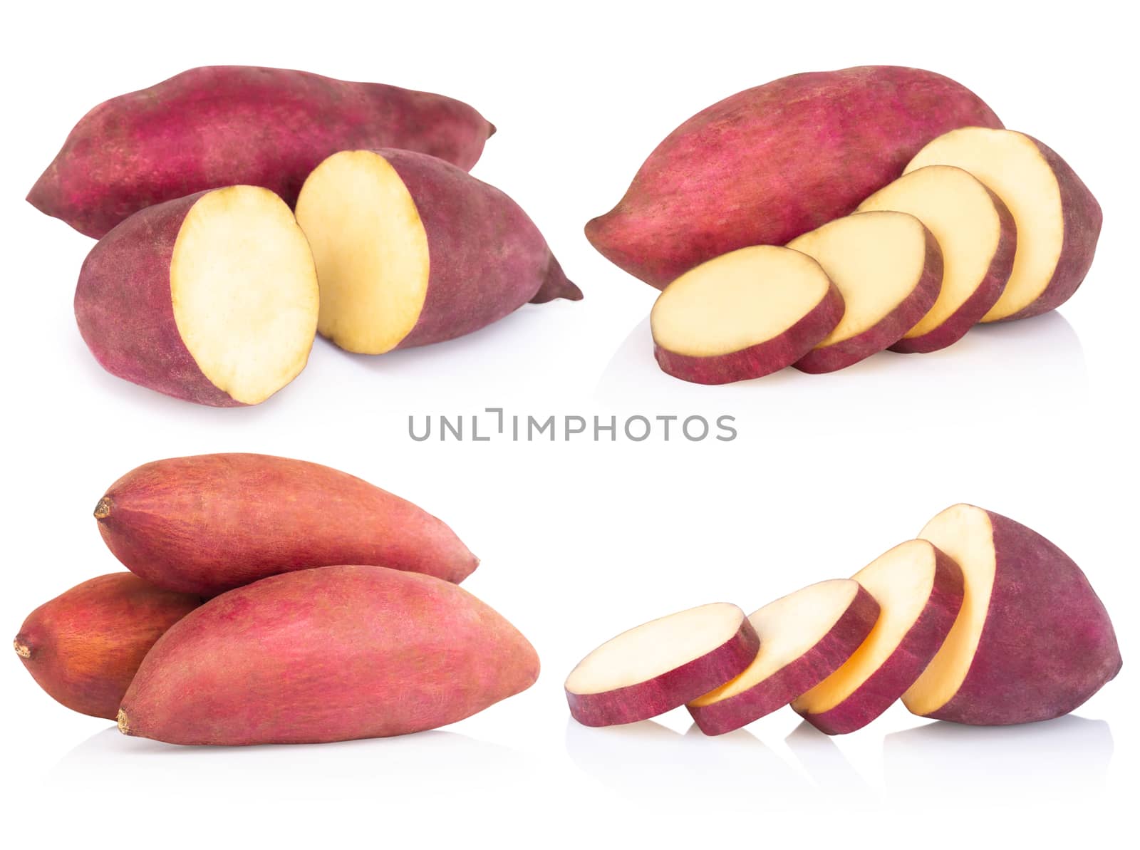 Set of raw sweet potato isolated on white background, healthy food concept