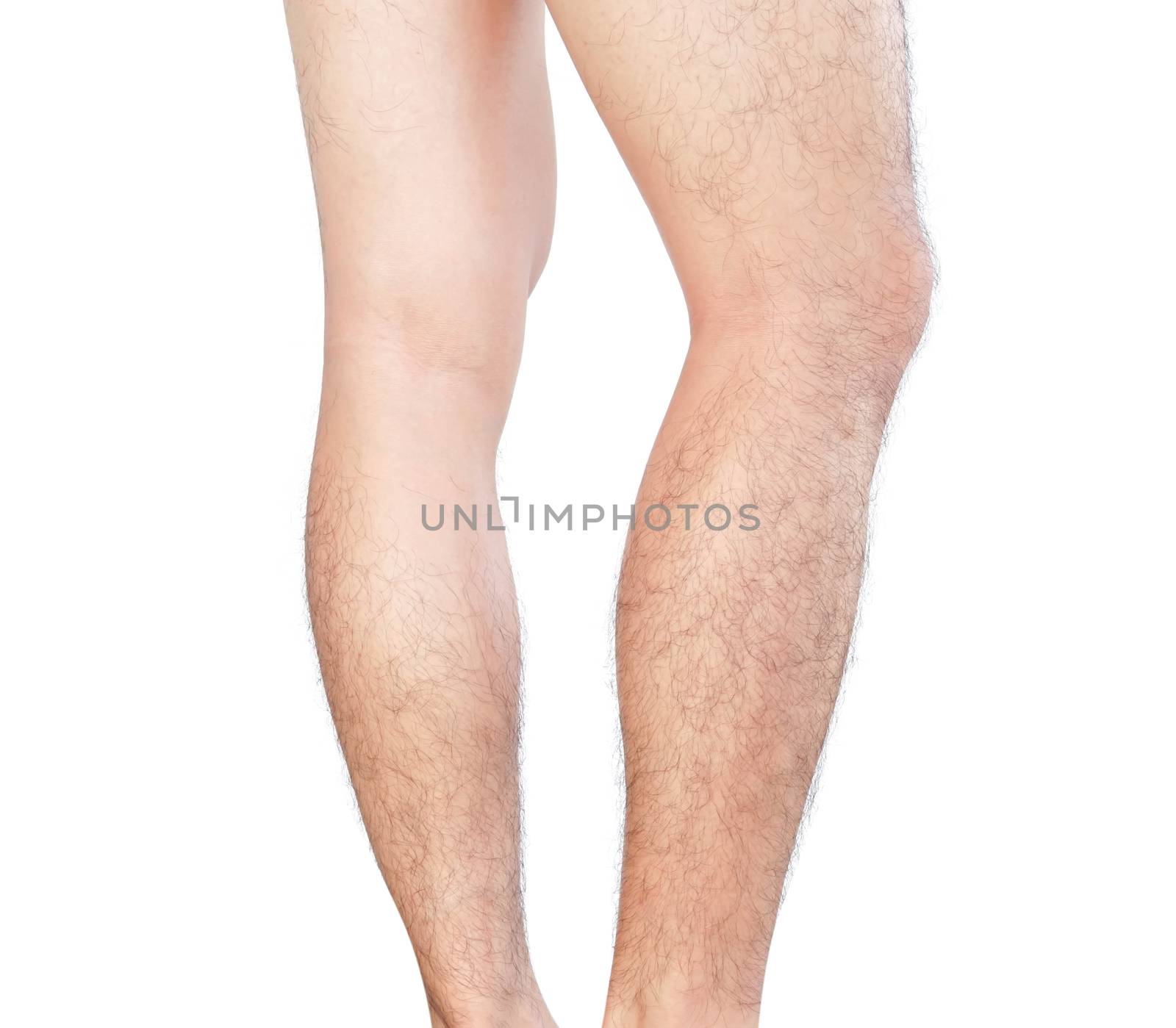 Closeup legs men skin and hairy for health care concept