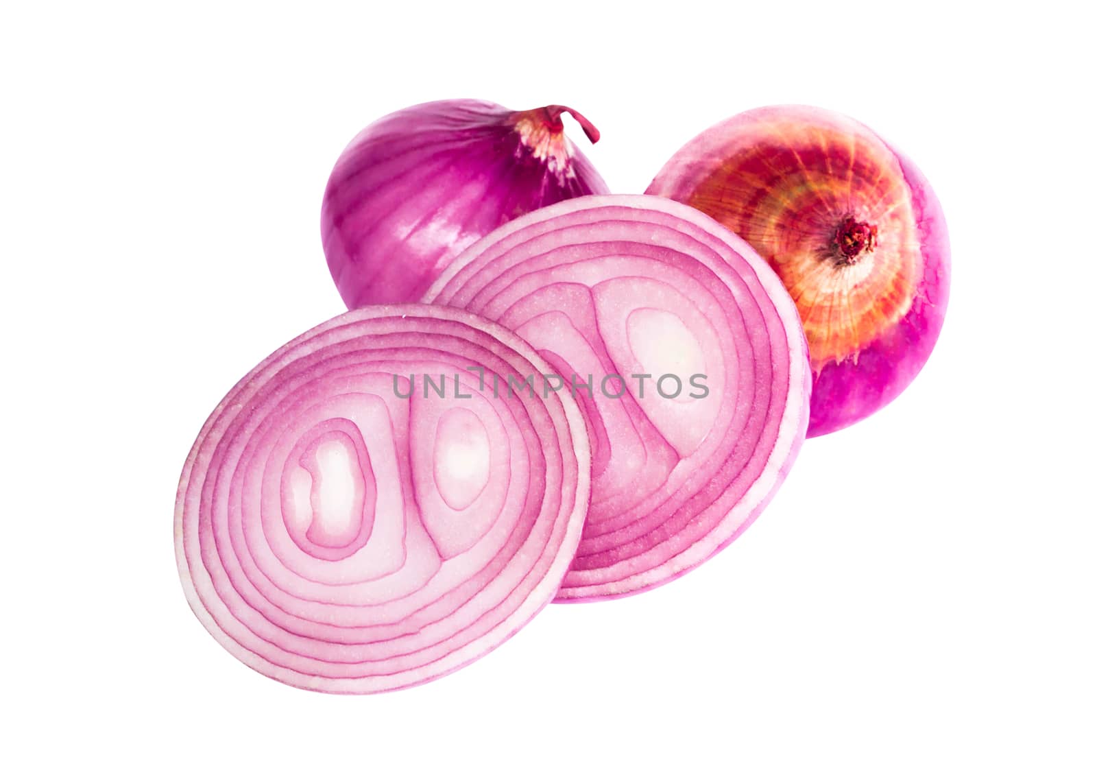 Red onion slice isolated on white background for raw material cooking food 