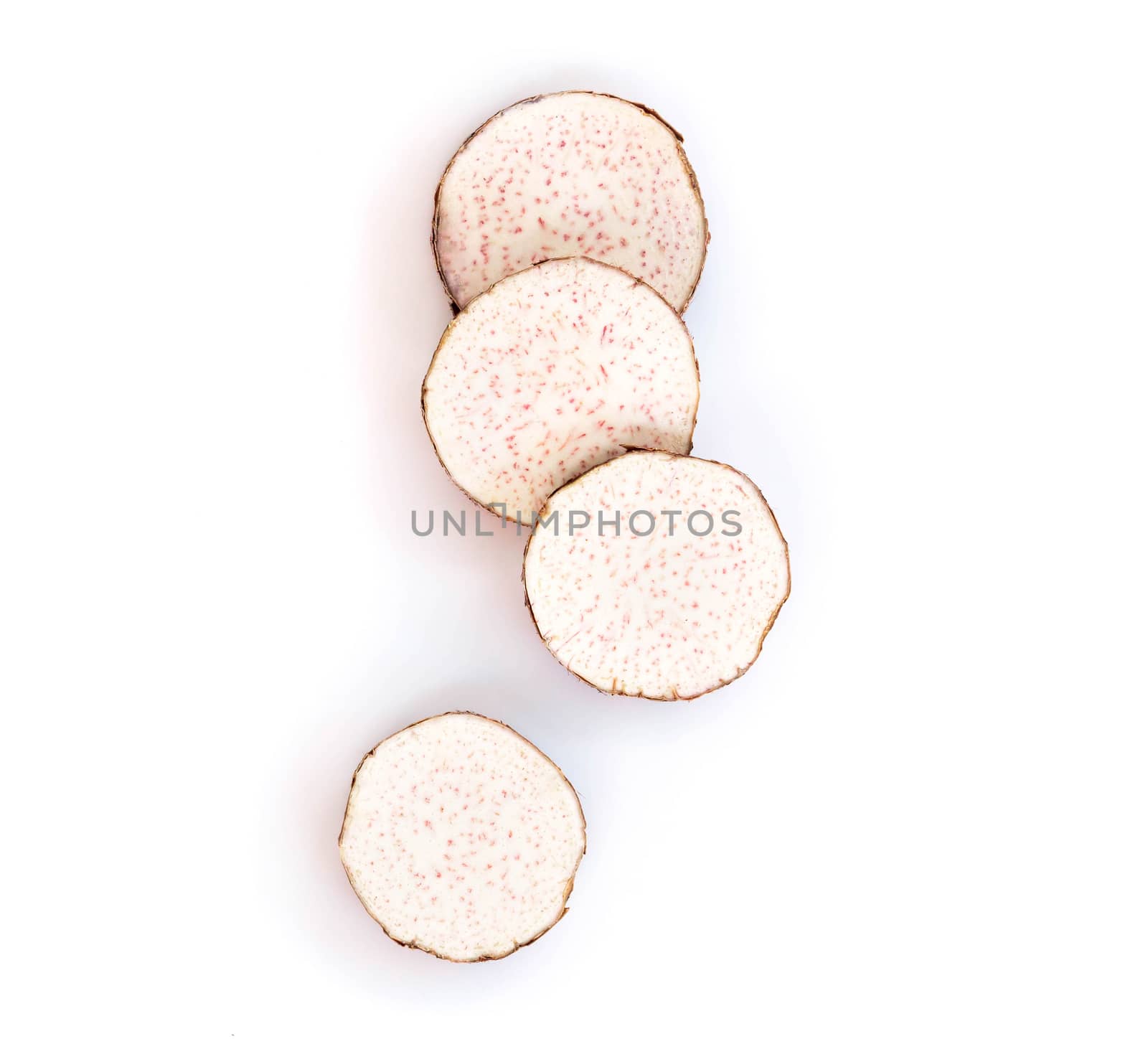 Taro root with sliced isolated on white background