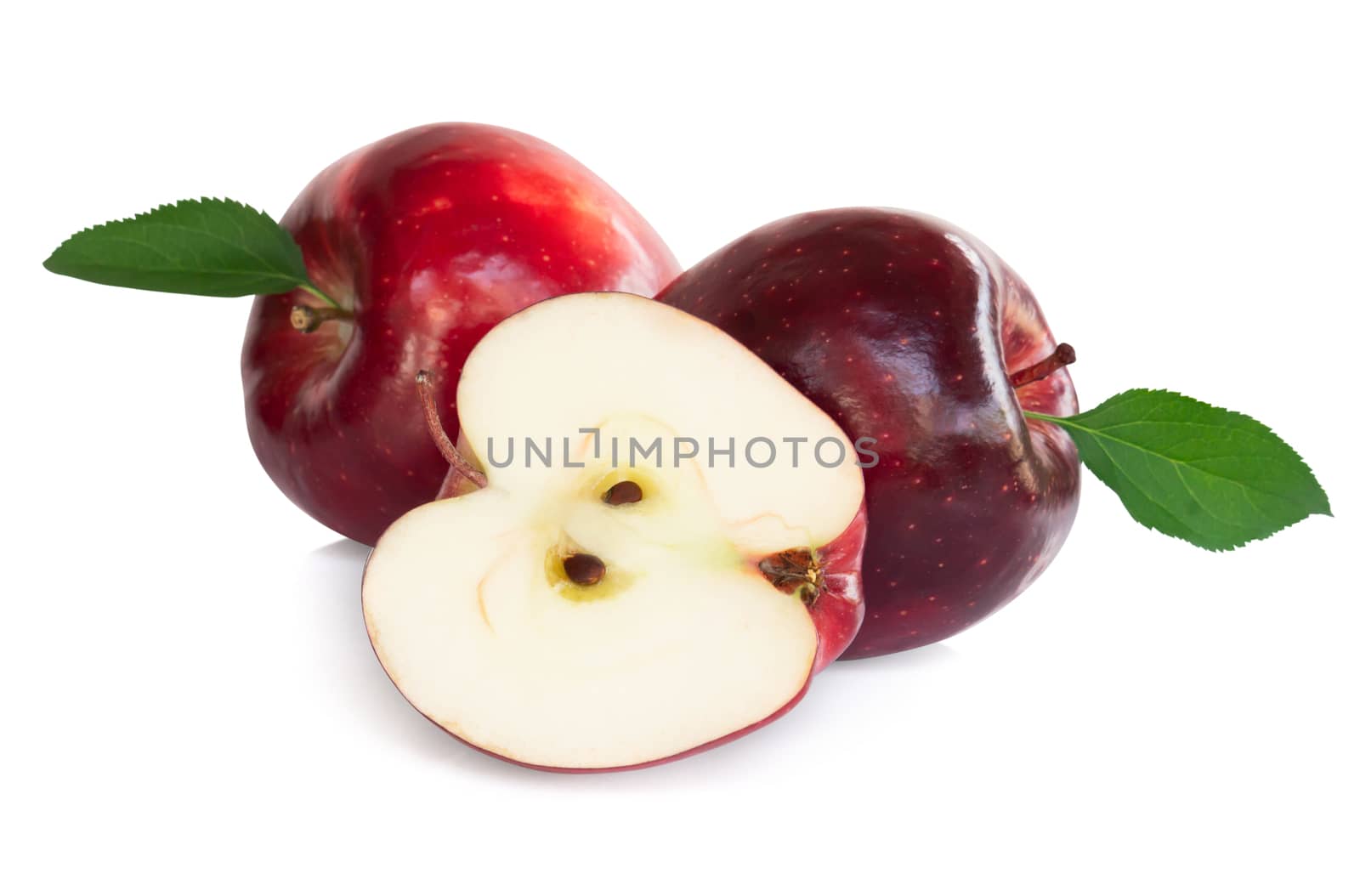 Fresh red apple fruit with slice isolated on white background, Healthy food concept