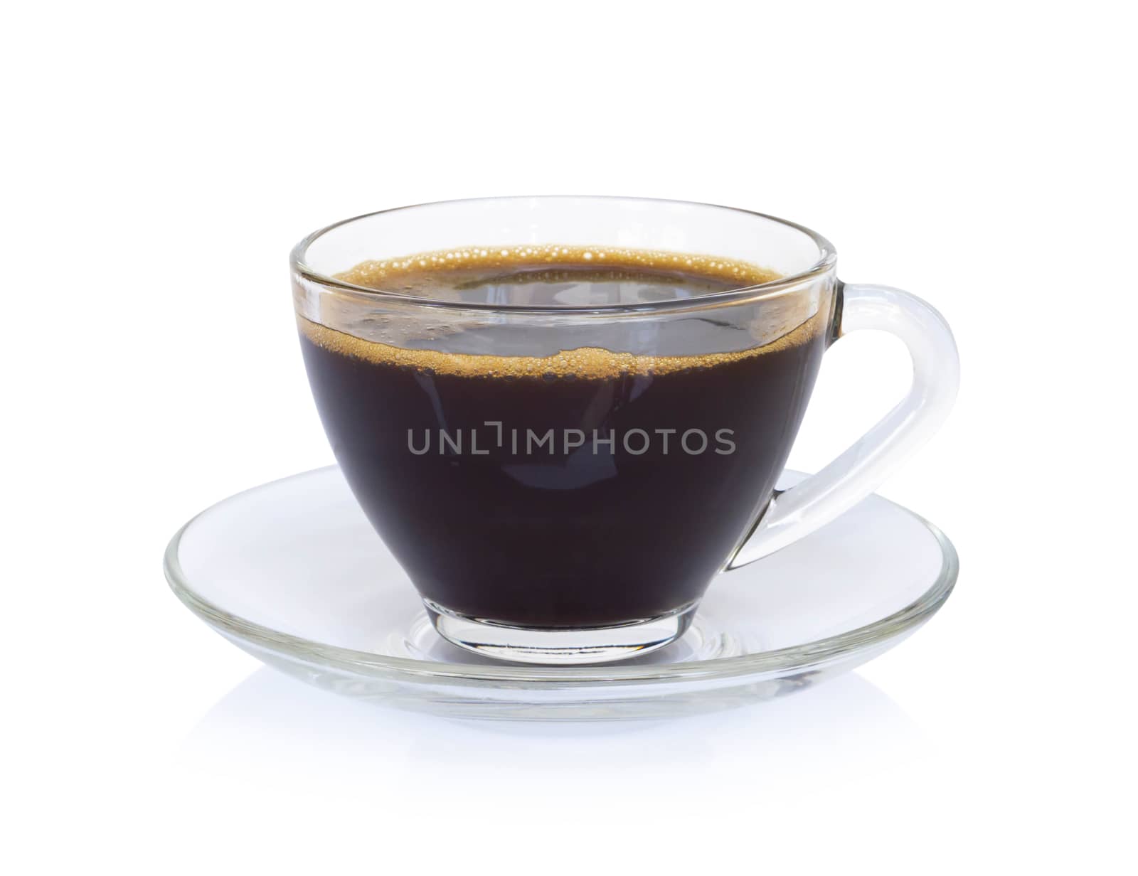 Closeup glass of americano hot coffee isolated on white background