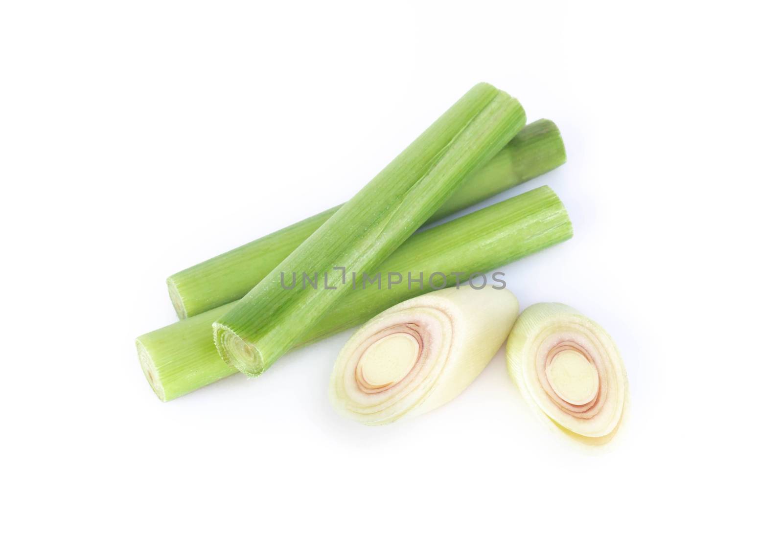 Lemon grass with slice isolated on white background, herb and me by pt.pongsak@gmail.com