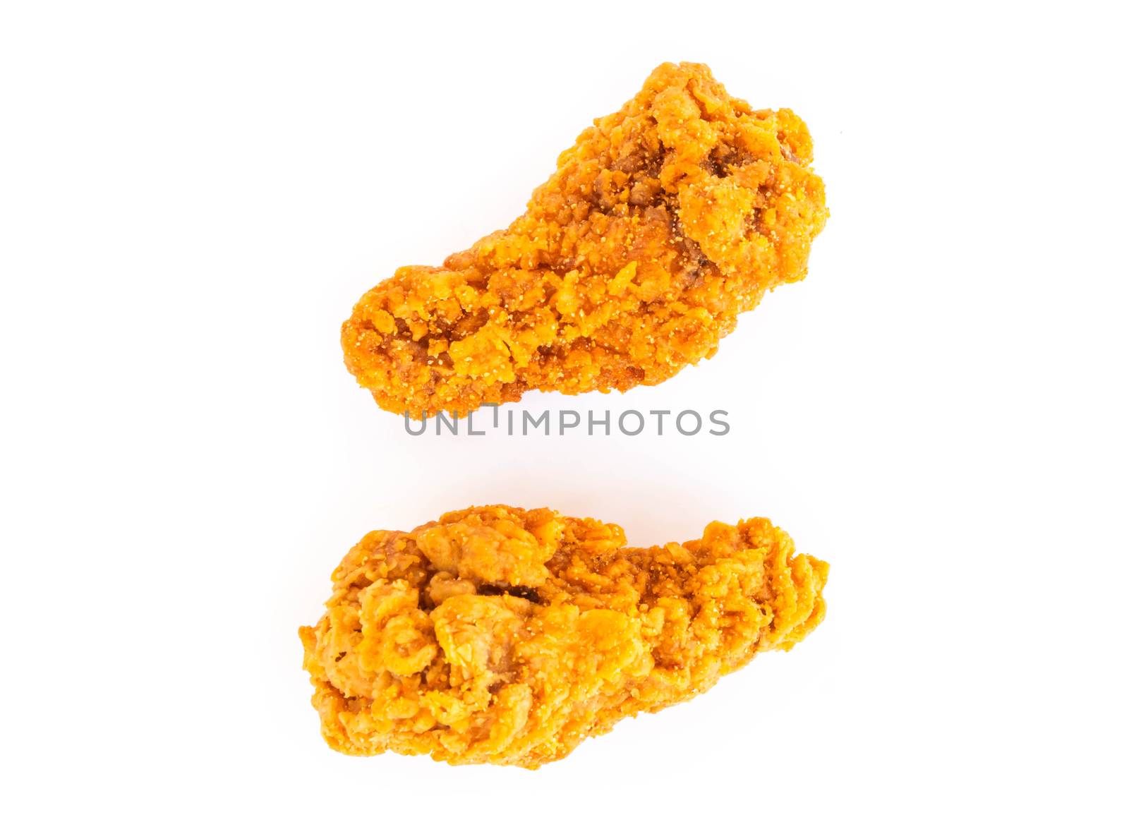 Close up fried chicken legs isolated on white back ground