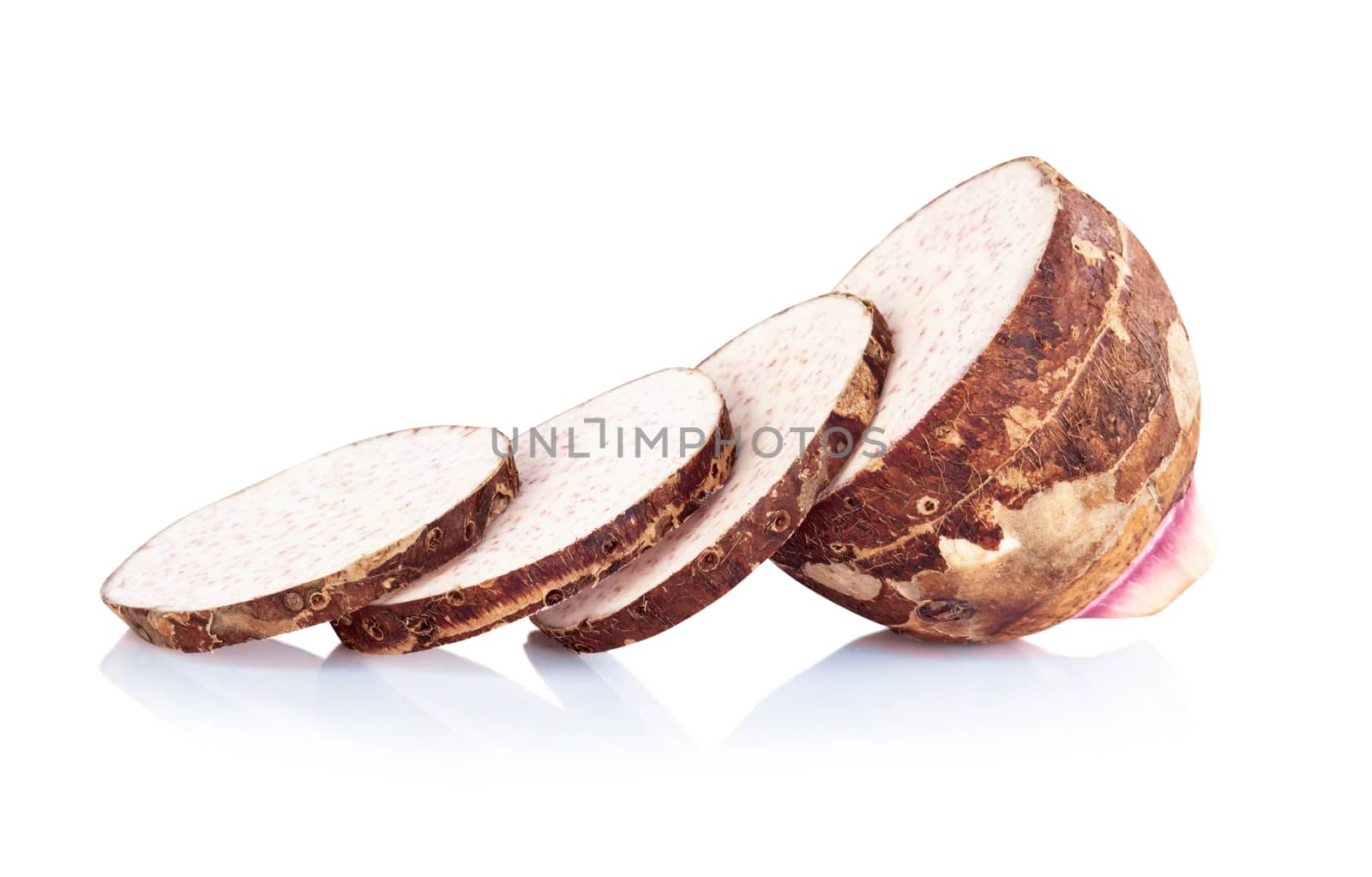 Taro root with sliced isolated on white background by pt.pongsak@gmail.com