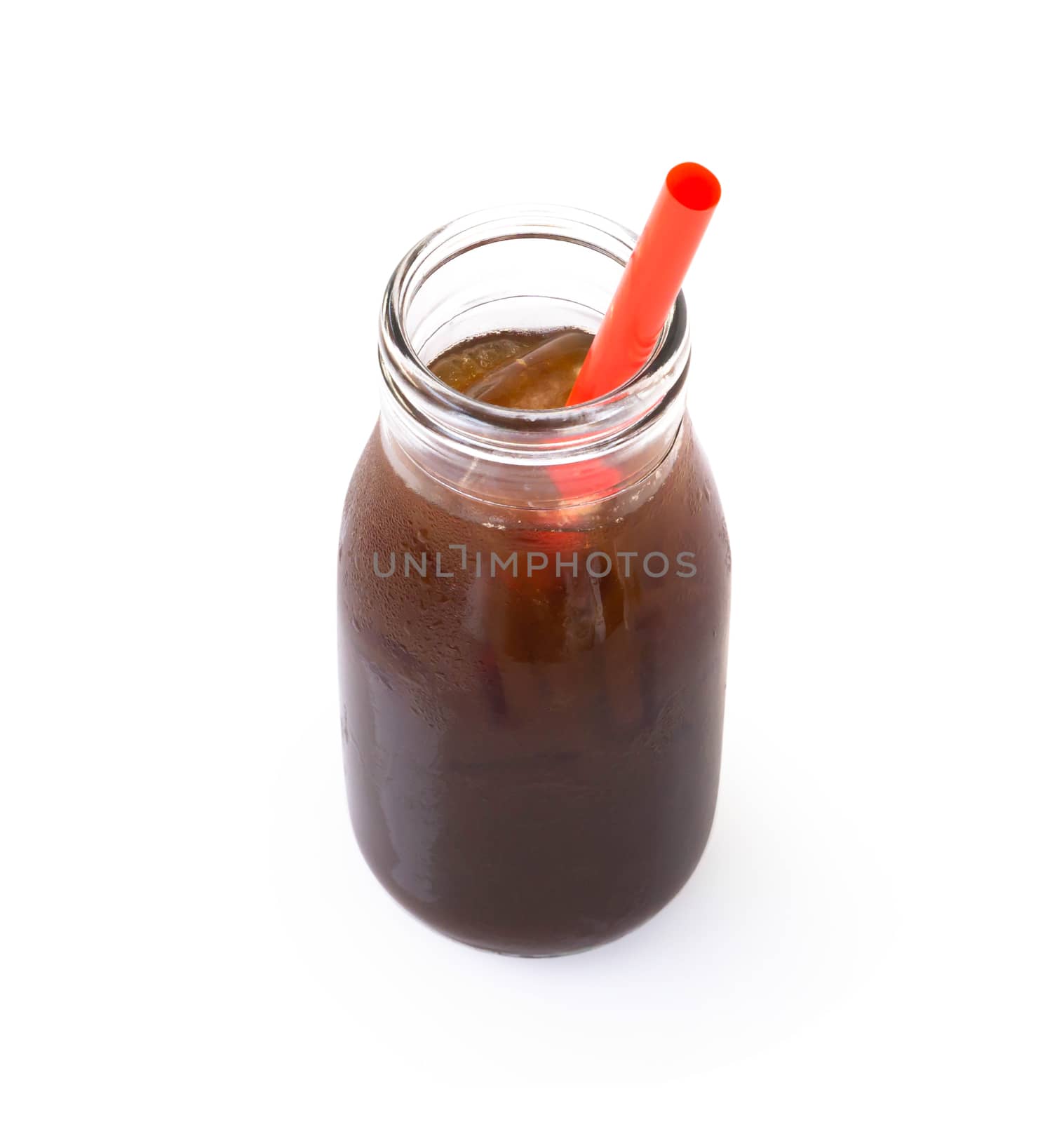 Ice of americano in glass bottle isolated on white background by pt.pongsak@gmail.com