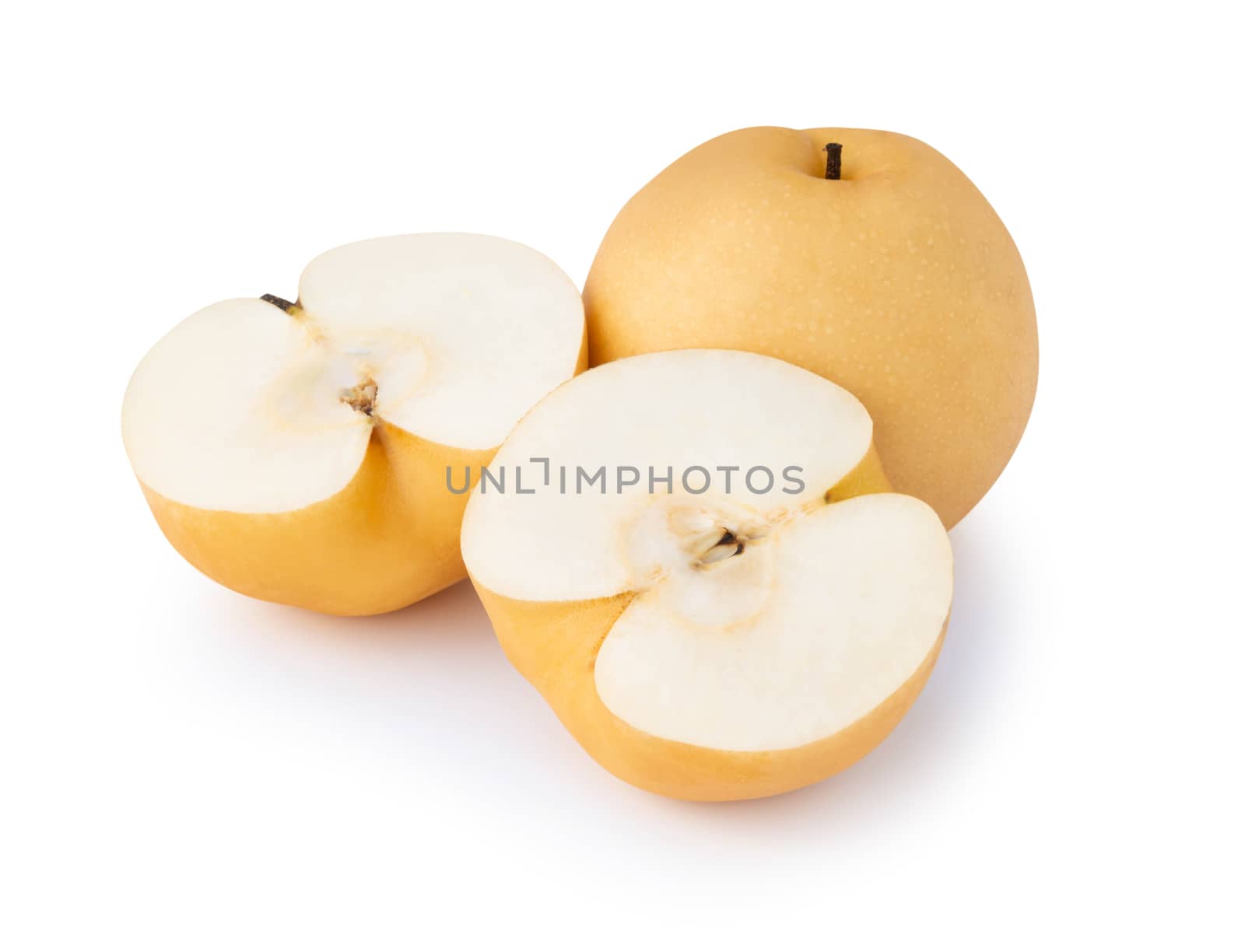 Chinese pear fruit with sliced isolated on white background
