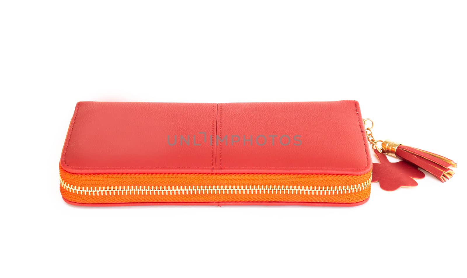 Closeup modern red woman wallet fashion on white background by pt.pongsak@gmail.com