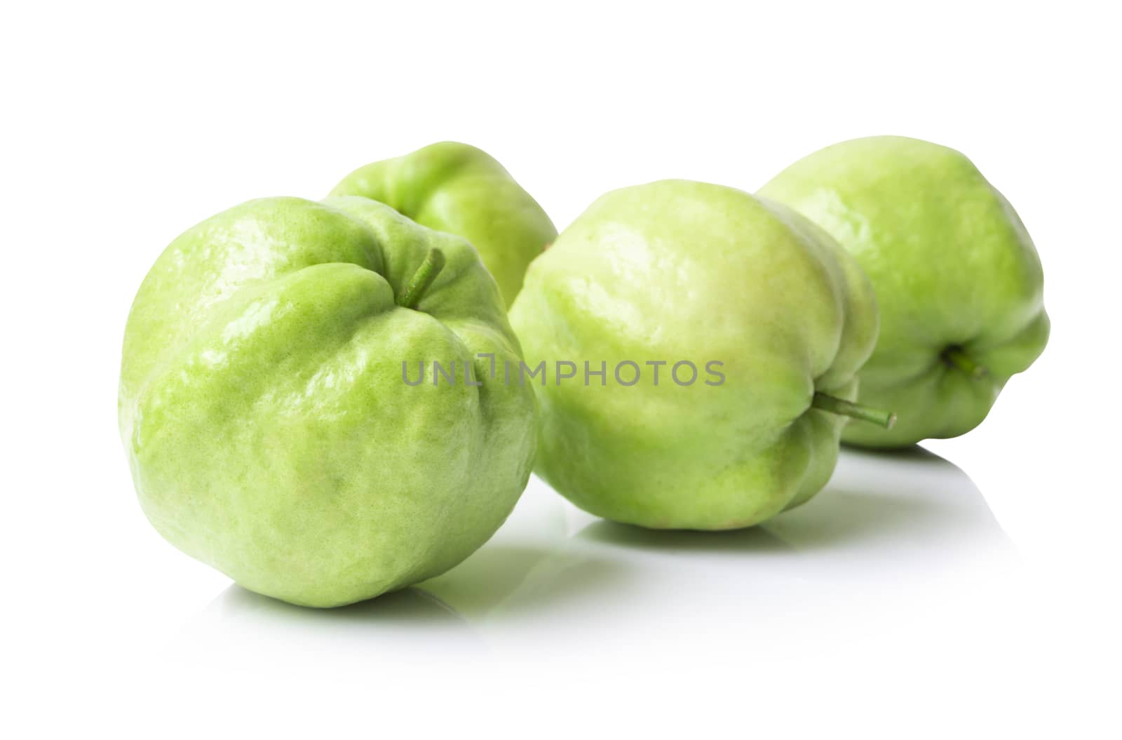 Closeup top view fresh guava fruit isolated on white background, by pt.pongsak@gmail.com