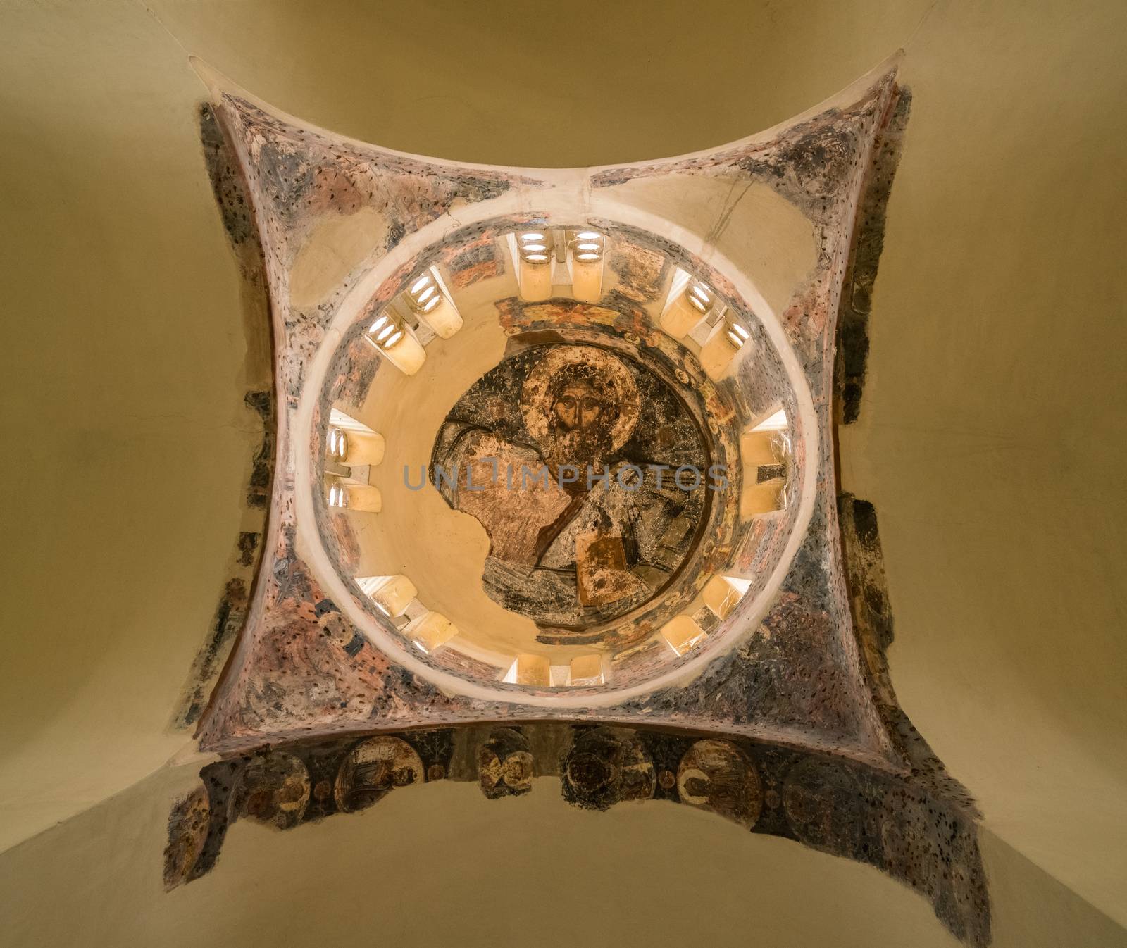 Ceiling painting in church of the Holy Apostles in the Greek Forum in Athens Greece