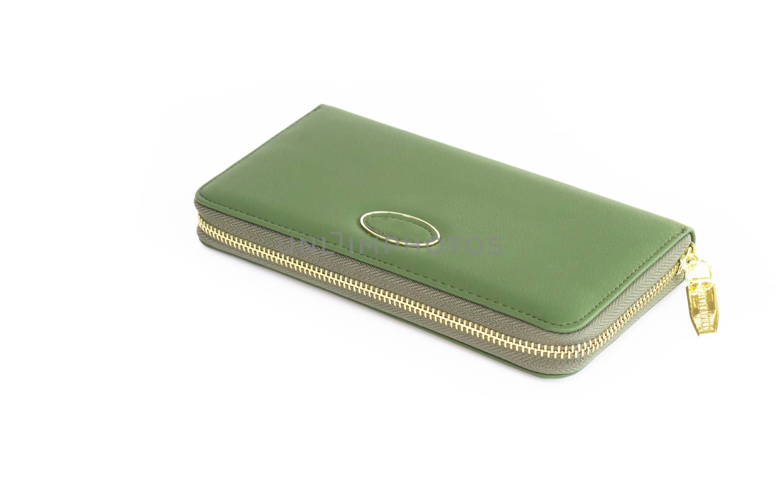 Closeup modern green woman wallet fashion on white background