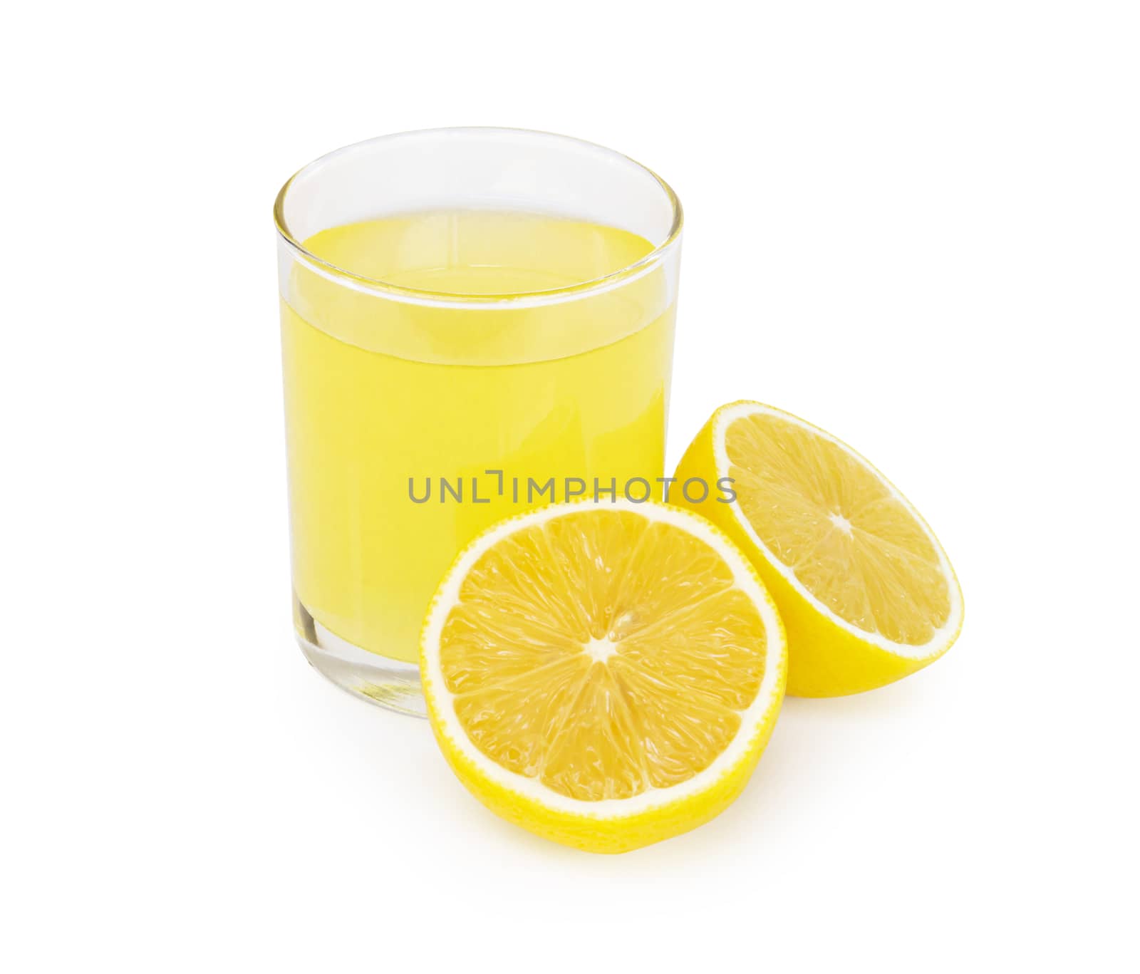 Closeup glass of lemon juice drink isolated on white background, by pt.pongsak@gmail.com