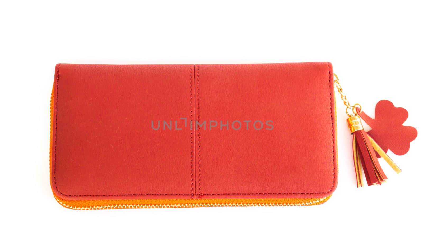 Closeup modern red woman wallet fashion on white background by pt.pongsak@gmail.com