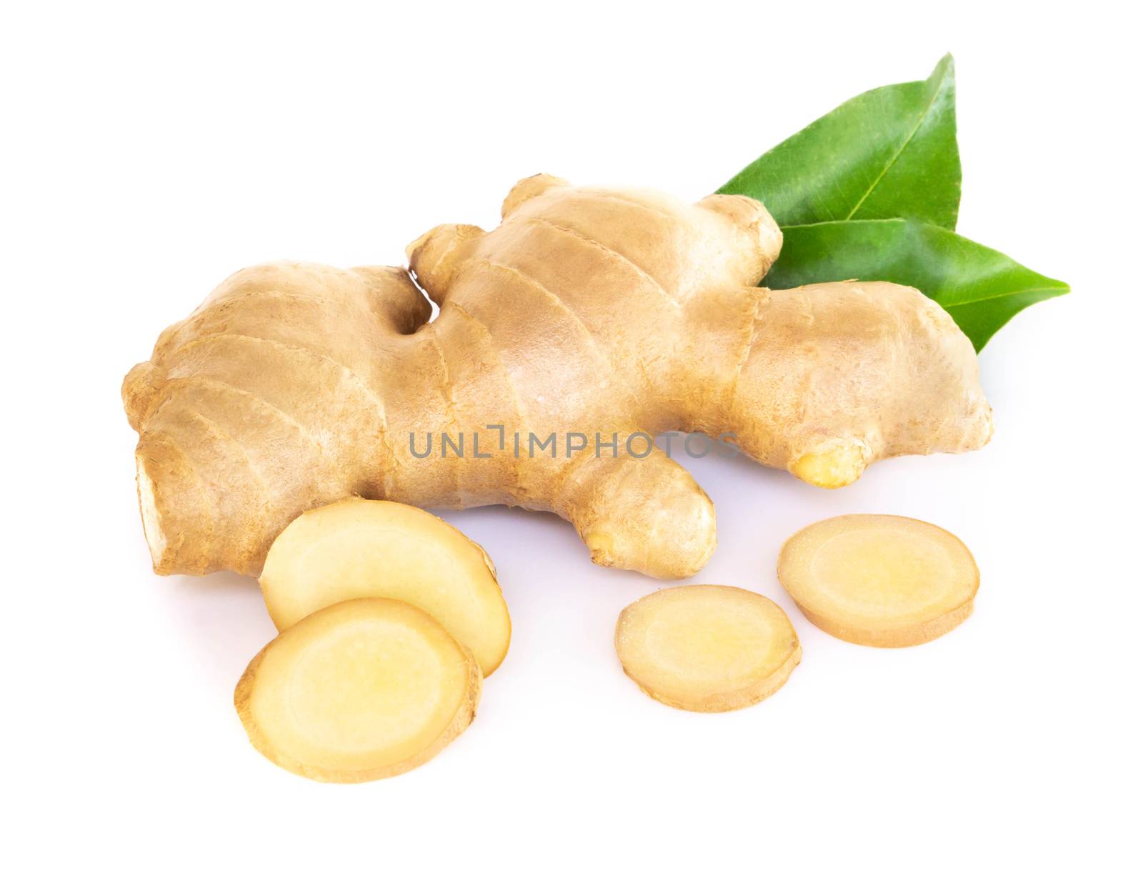 Fresh ginger root with sliced islolated on white background for  by pt.pongsak@gmail.com