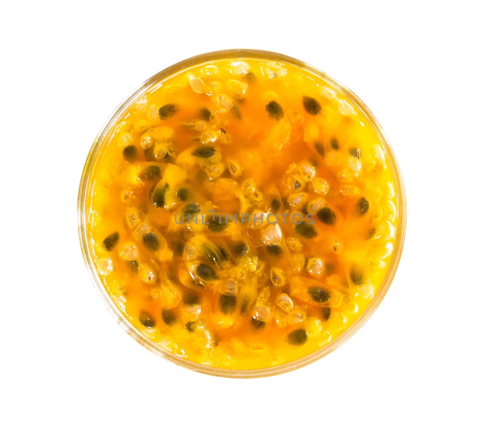 Top view glass of passion fruit juice isolated on white backgrou by pt.pongsak@gmail.com