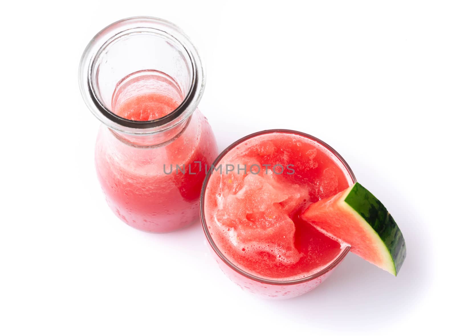 Closeup fresh water melon smoothie in glass on white background, by pt.pongsak@gmail.com