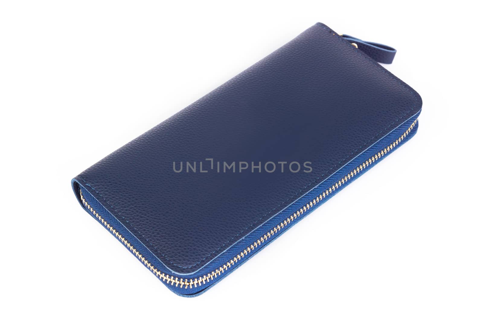 Closeup modern blue woman wallet fashion on white background  by pt.pongsak@gmail.com