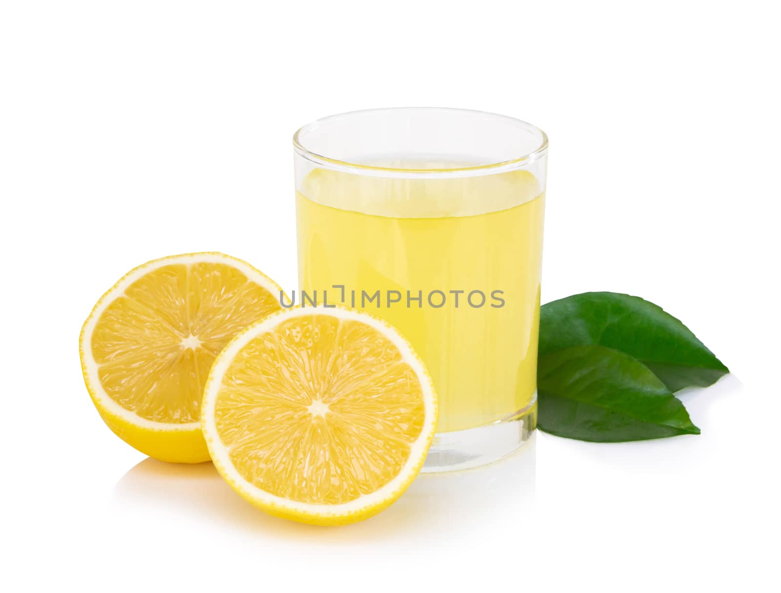 Closeup glass of lemon juice drink isolated on white background, by pt.pongsak@gmail.com