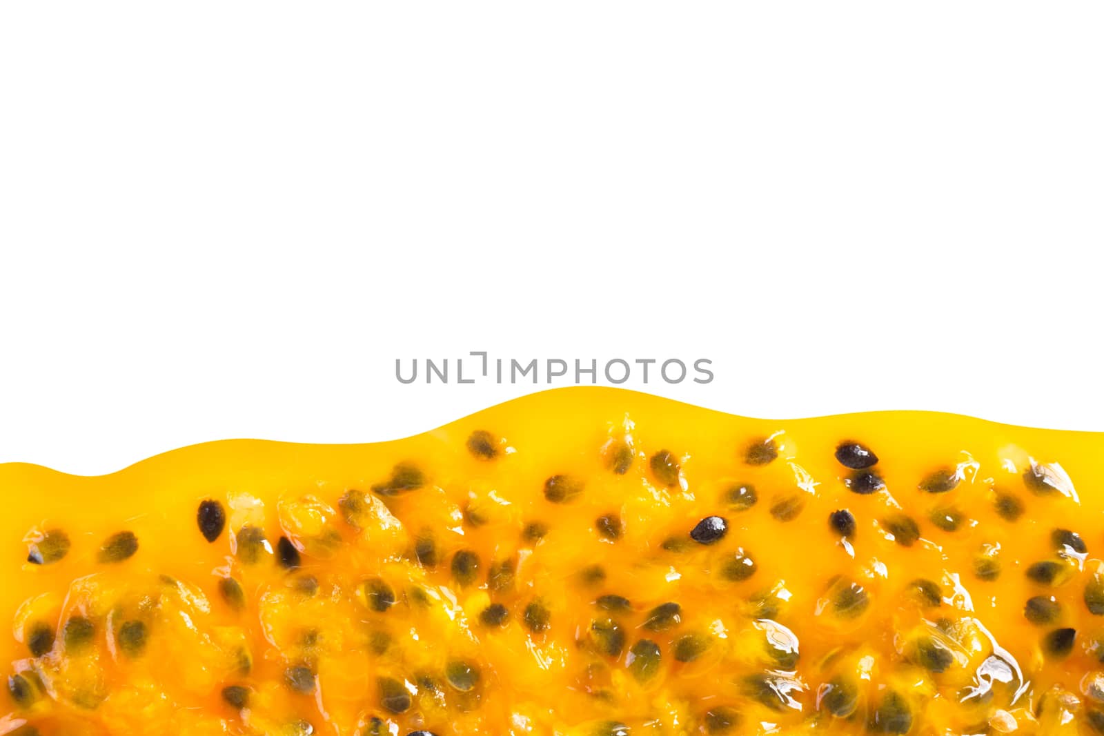 Closeup top view passion fruit seed on white background with cop by pt.pongsak@gmail.com