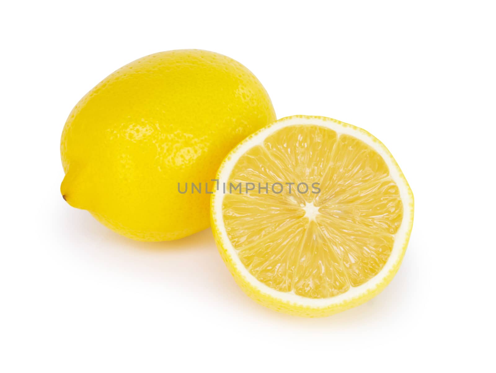 Closeup fresh lemon fruit slice isolated on white background, food and healthy concept