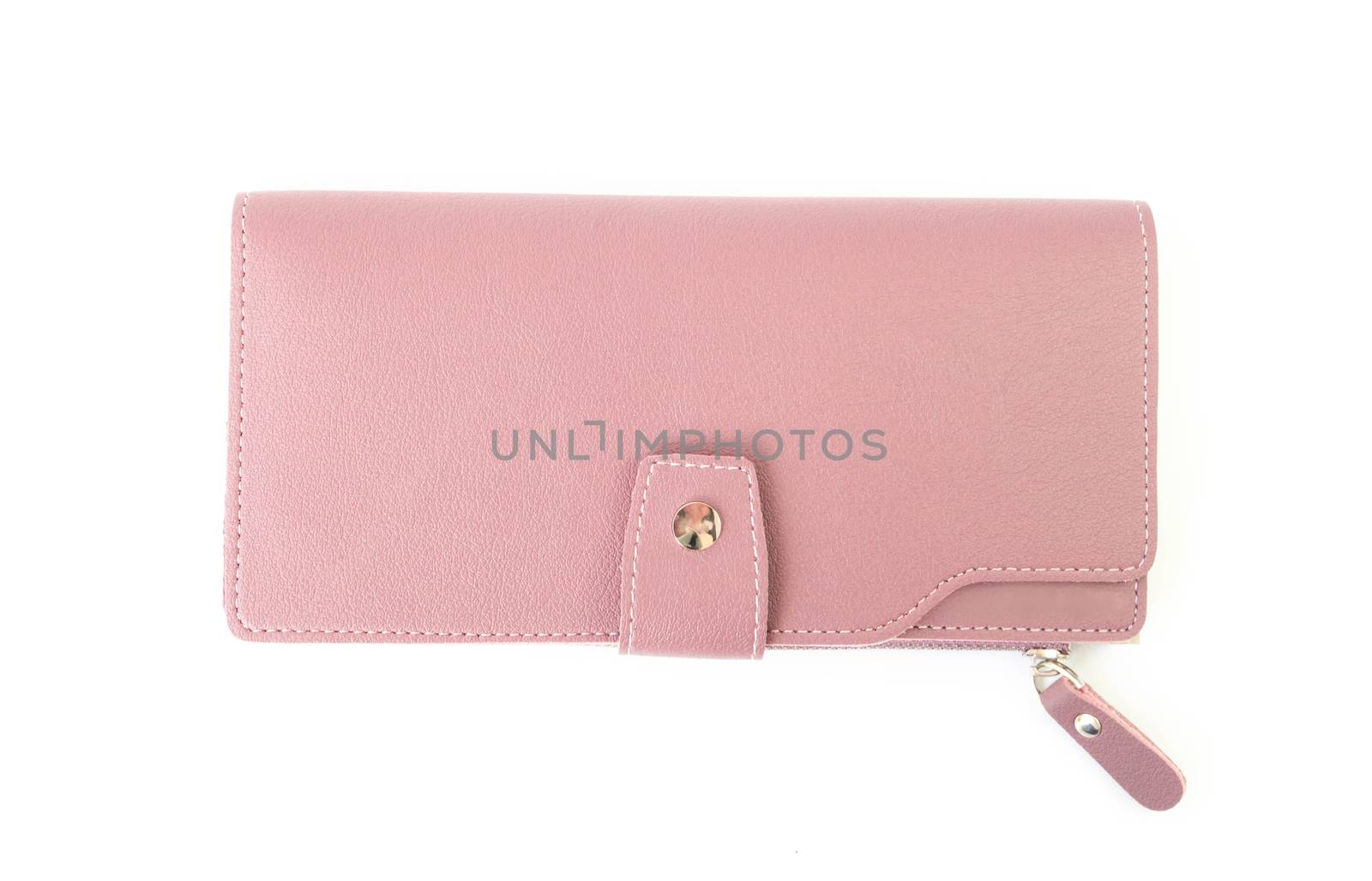 Closeup modern pink woman wallet fashion on white background