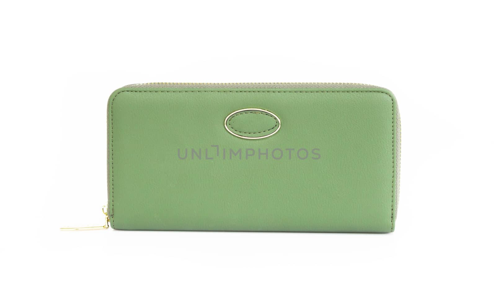 Closeup modern green woman wallet fashion on white background