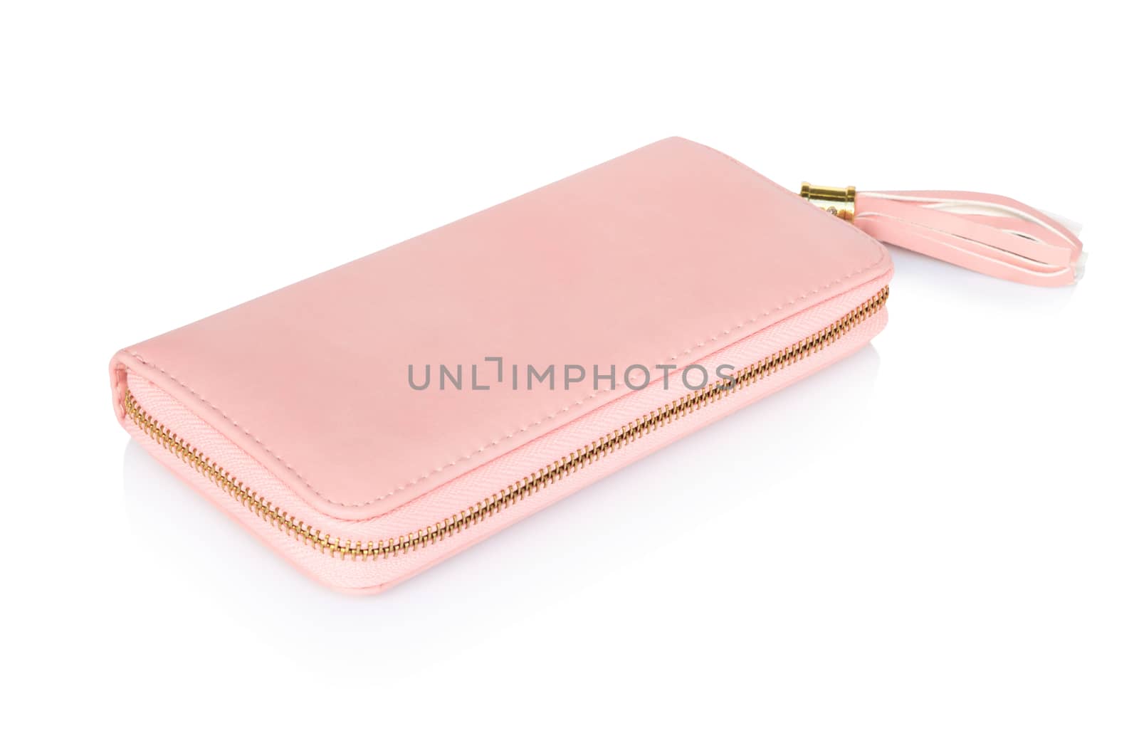 Closeup modern pink woman wallet on white background by pt.pongsak@gmail.com