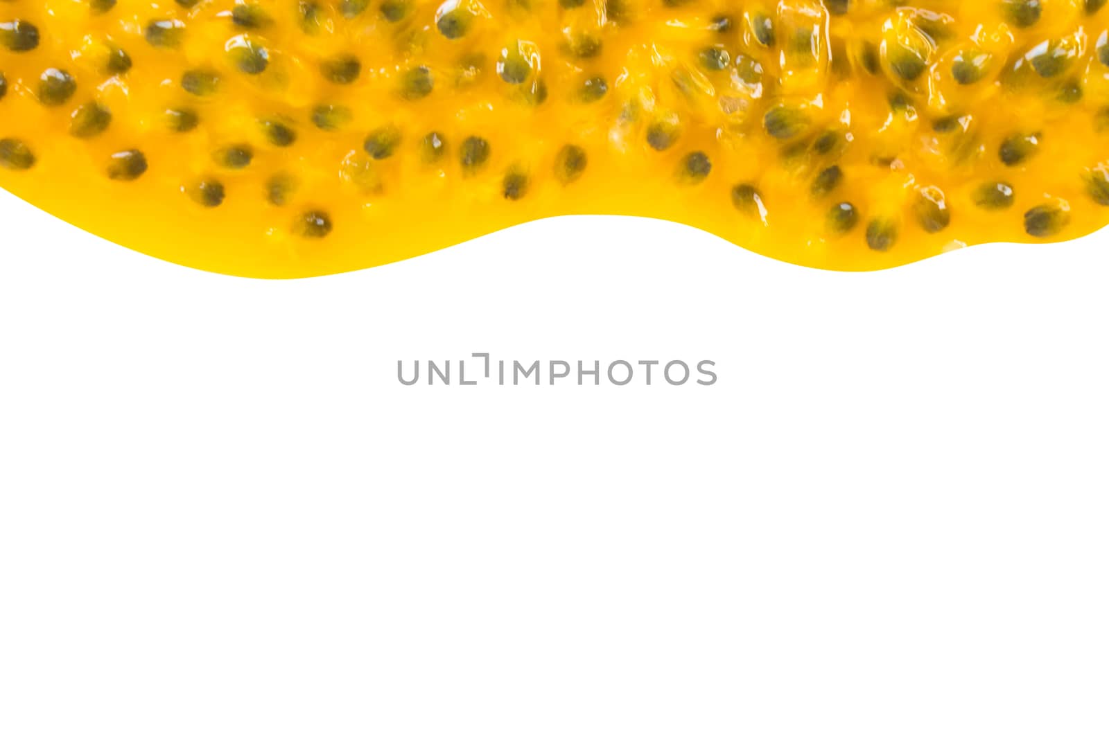 Closeup top view passion fruit seed on white background with cop by pt.pongsak@gmail.com