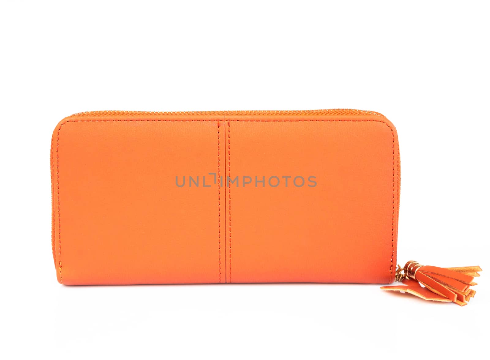 Closeup modern orange woman wallet fashion on white background by pt.pongsak@gmail.com