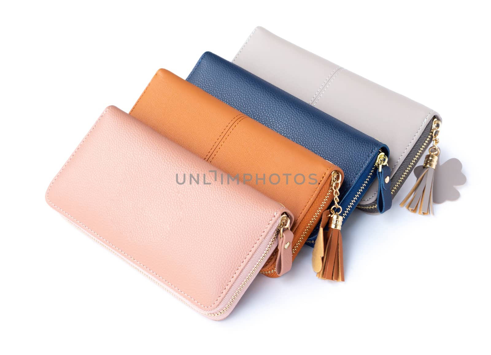 Closeup modern woman wallet fashion on white background by pt.pongsak@gmail.com