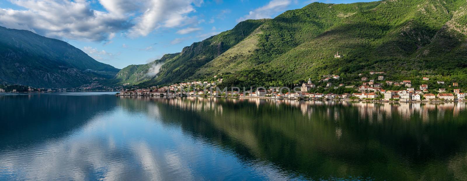 Small village of Prcanj on coastline of Gulf of Kotor in Montenegro