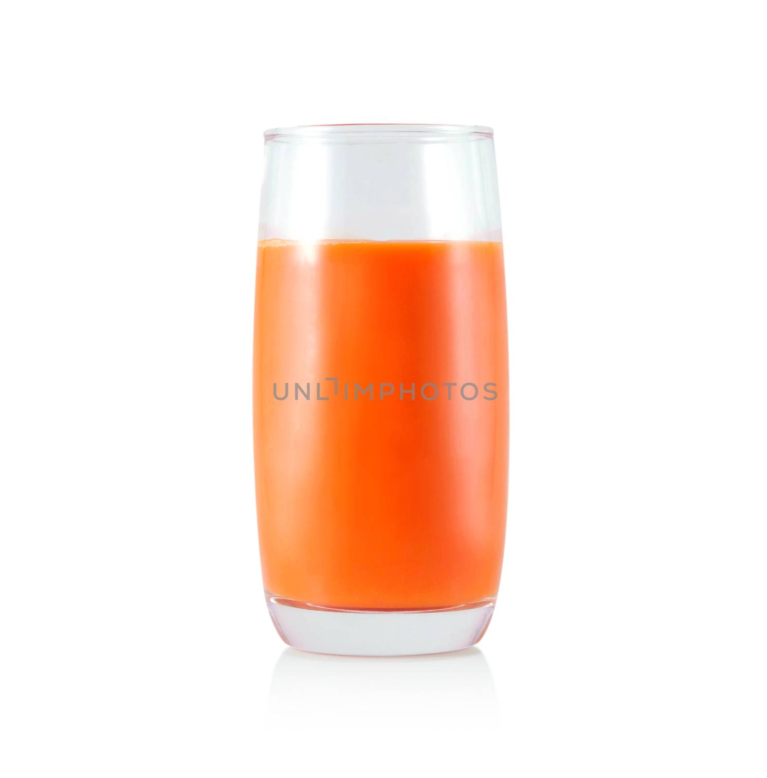 Closeup glass of fresh carrot juice isolated on white background by pt.pongsak@gmail.com