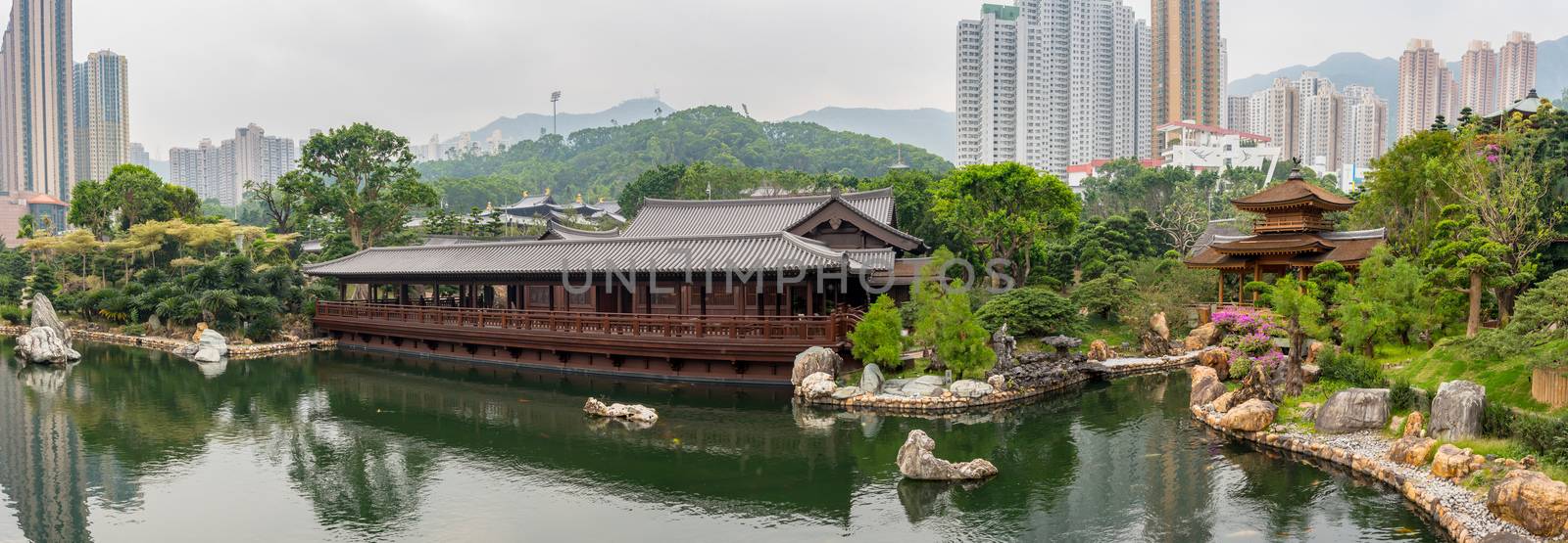 Panorama in the Nan Lian Garden by Chi Lin Nunnery in Hong Kong