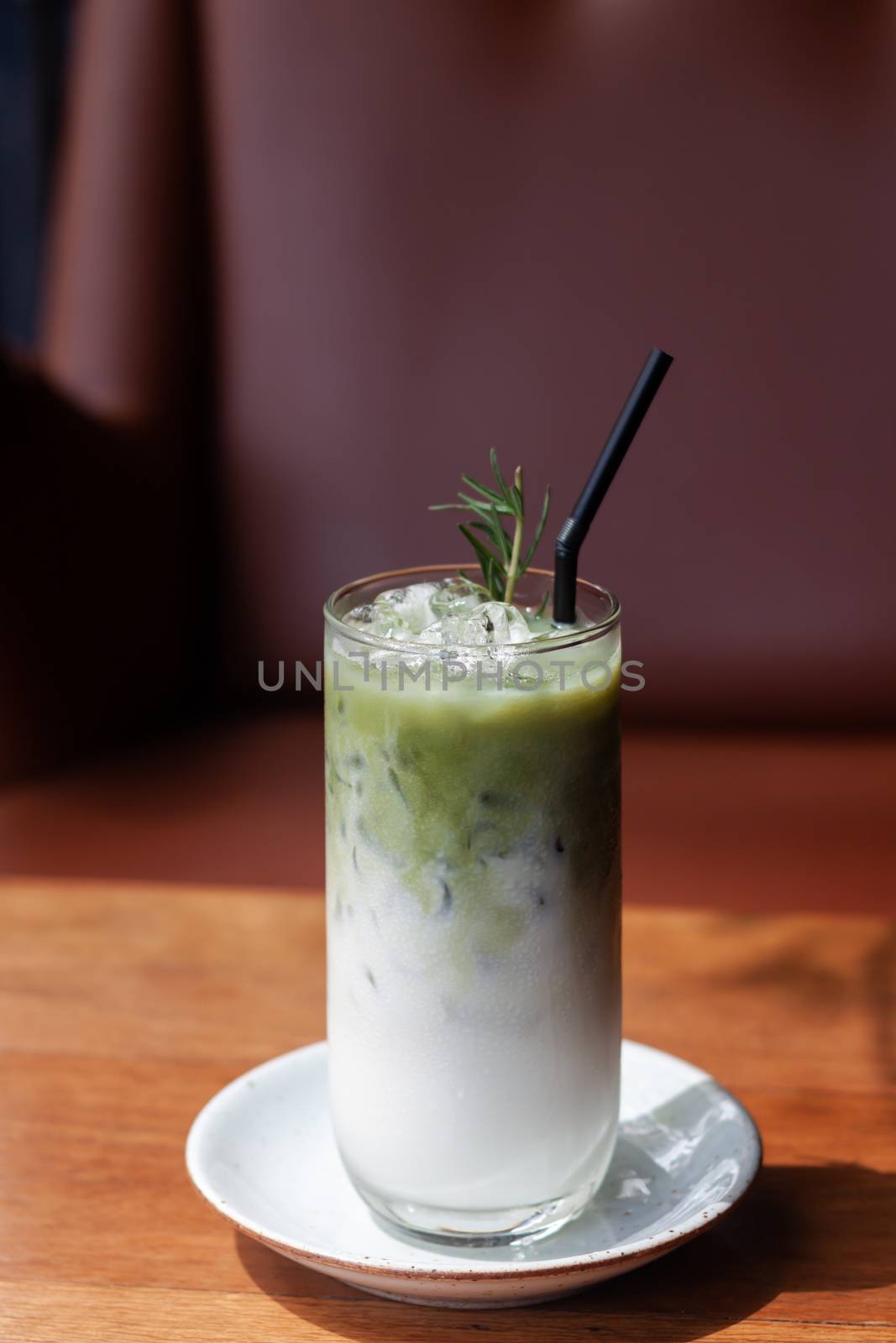 Iced matcha green tea latte by punsayaporn