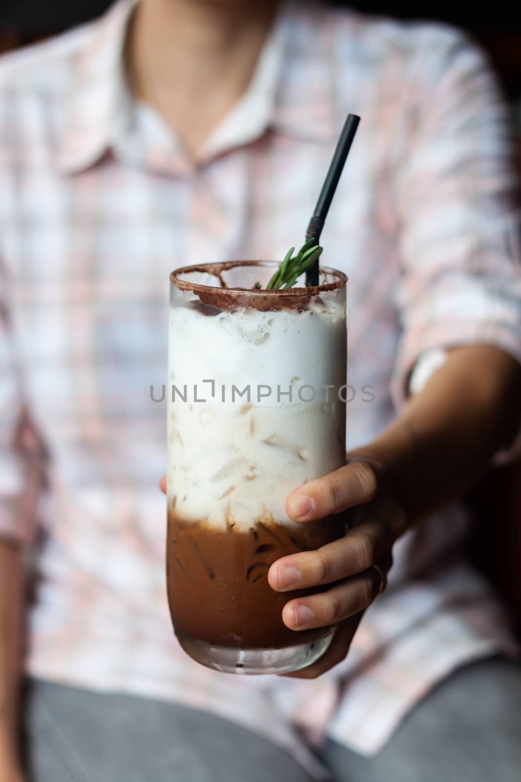 Iced coffee toping with whipped cream, stock photo