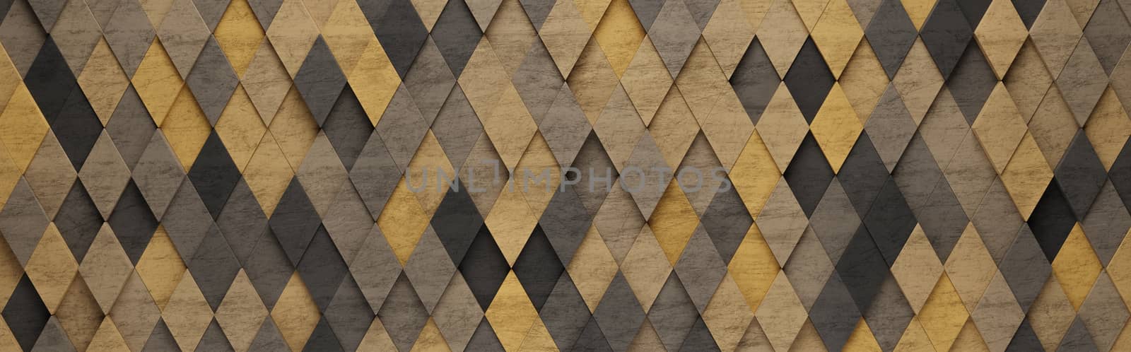 Wall of Yellow Rhombus Tiles Arranged in Random Height 3D Pattern Background Illustration