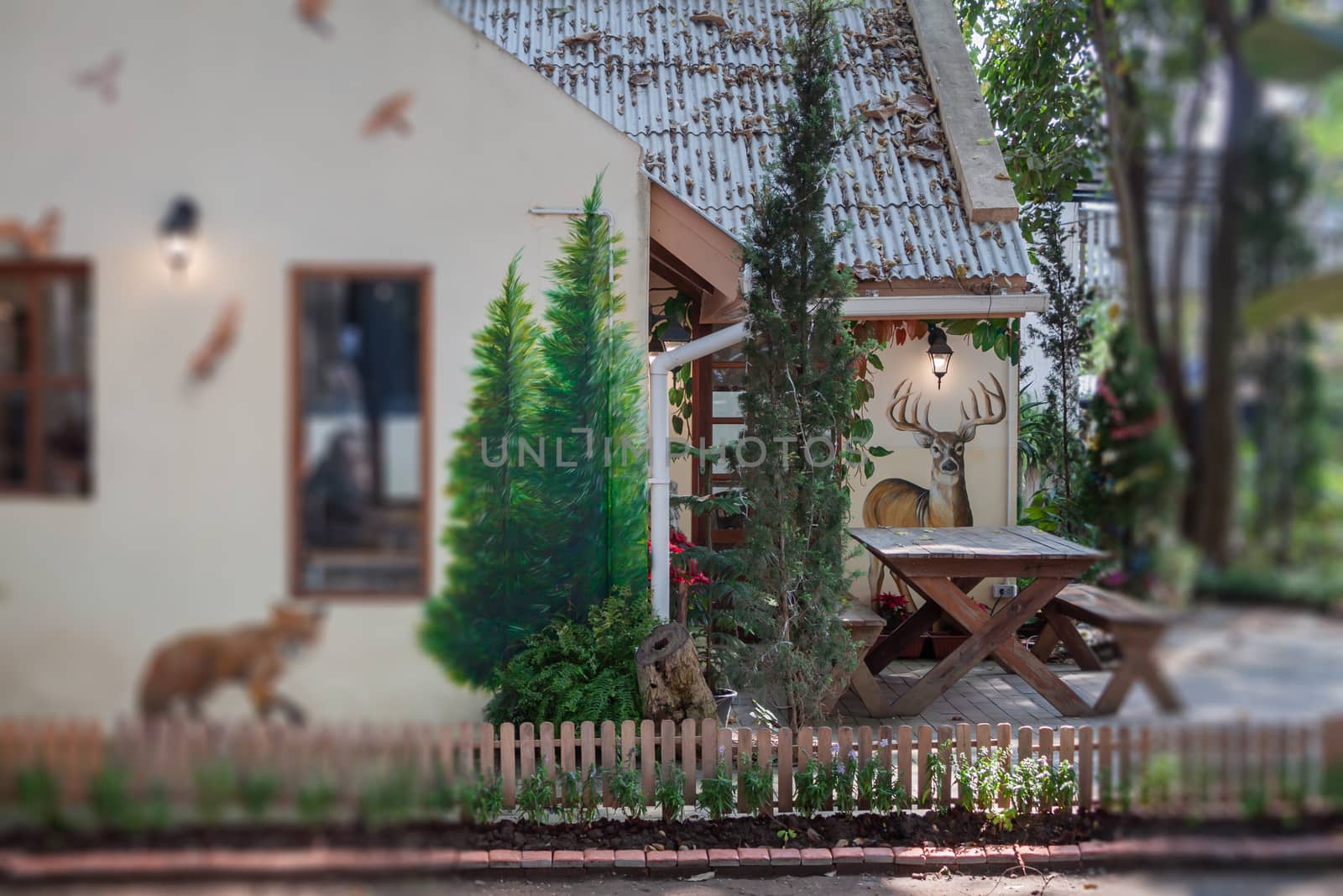 Garden decorated in coffee shop, stock photo