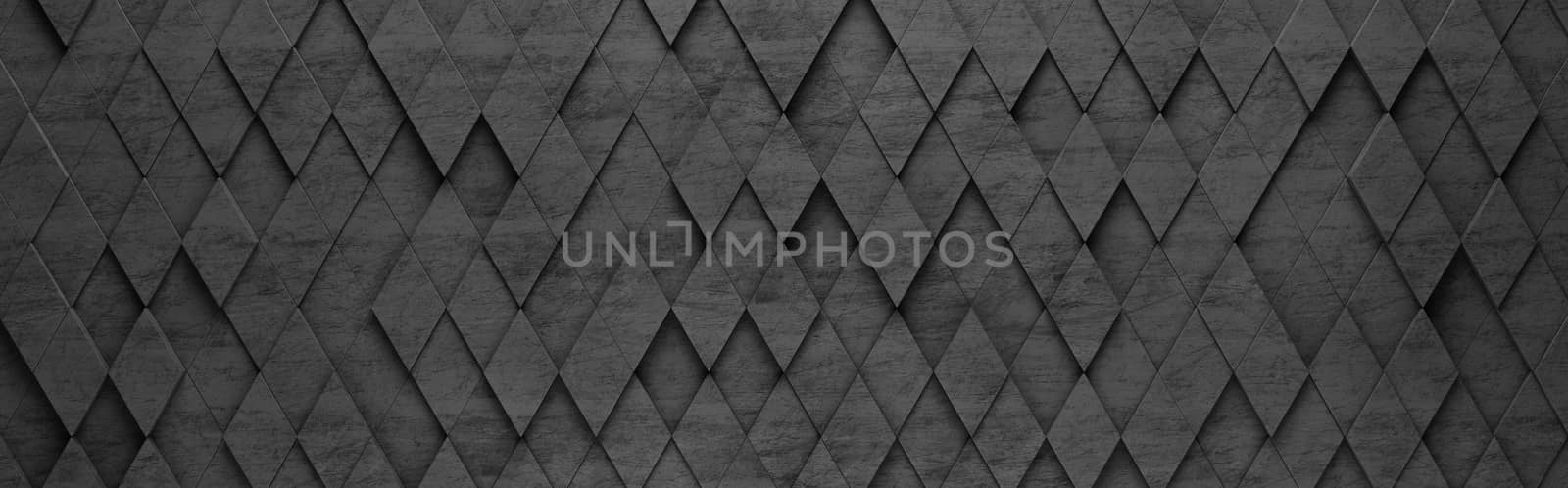 Wall of Black Rhombus Tiles Arranged in Random Height 3D Pattern Background Illustration
