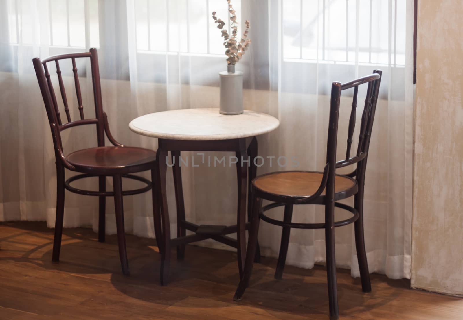 Table decorated in coffee shop, stock photo